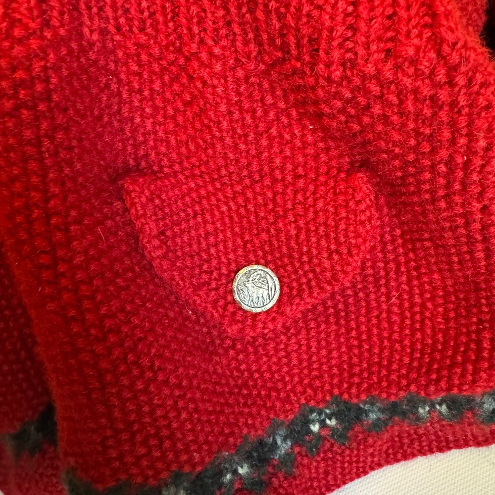 Ralph Lauren Sweater Cardigan 100%Wool Red Exclusive Hand Knit Fair Isle M - Picture 9 of 13